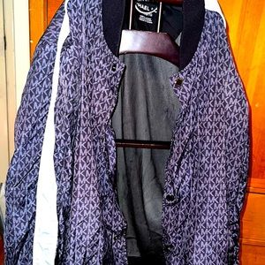 Michael Kors Stripe Sleeve Bomber Jacket MK Logo Print XL 100% Polyester